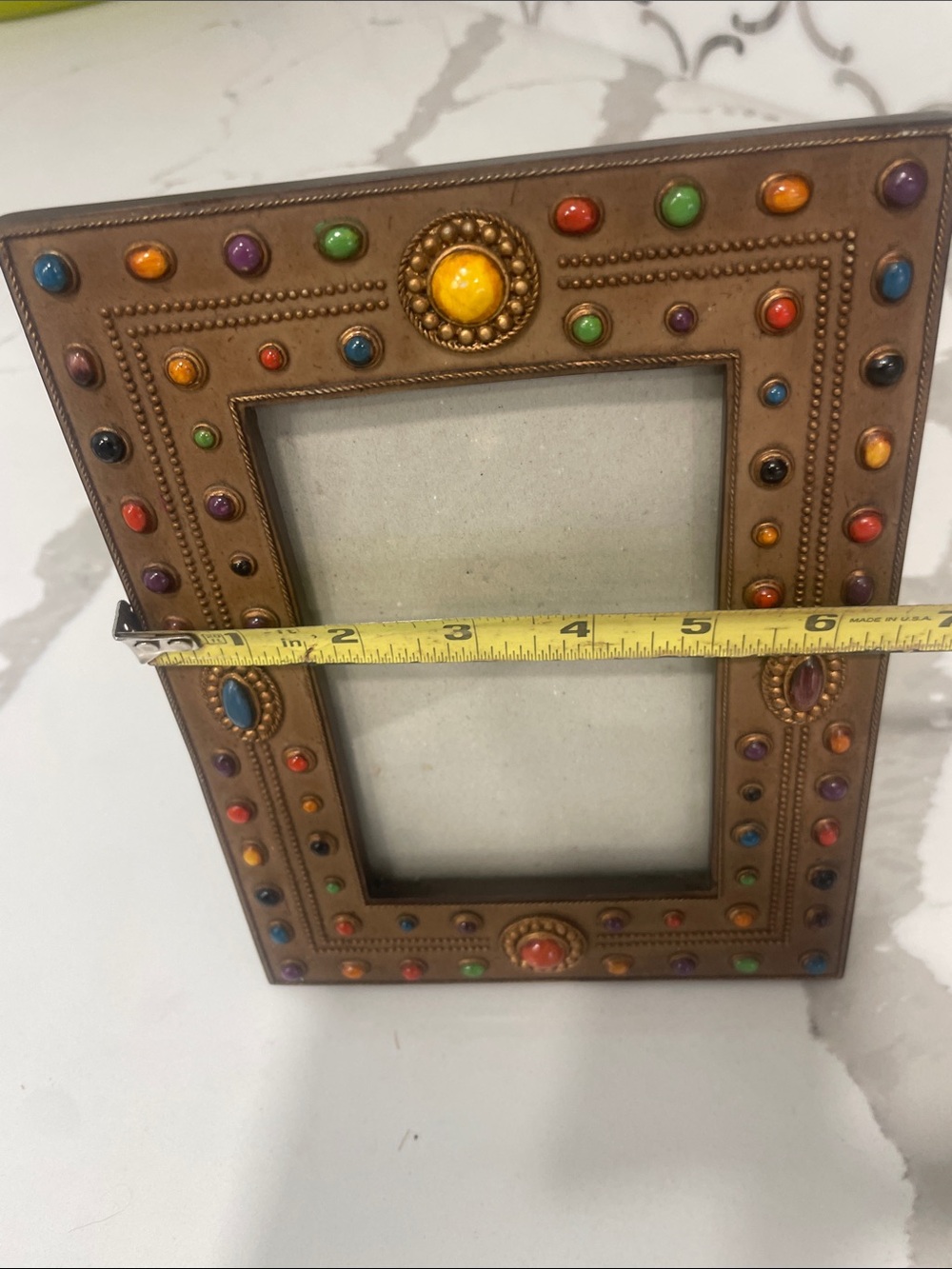 Multicolor Jeweled Bronze Photo Frame - Decorative Home Accent - Picture 2 of 5